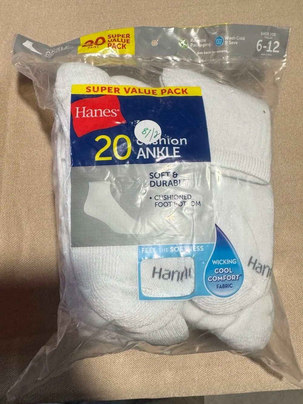Hanes 20-Pack White Cushion Ankle Socks - Soft‎ Cushioned Fit
